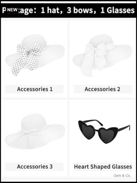 Wide Brim Floppy Straw Sun Hat with Sunglasses and Bows main image 4